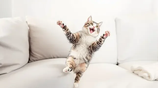 猫咪踩空摔下沙发，慢动作回放太搞笑了 - 天天影视